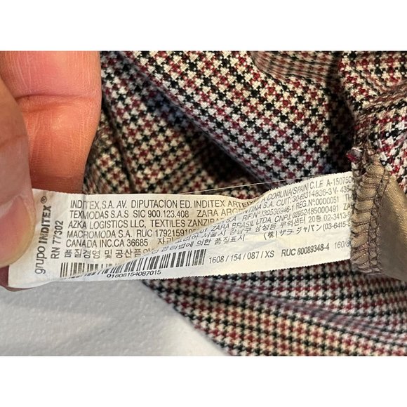 Zara Basic Womens Shift Mini Dress Hounds tooth Ruffle Long Sleeve Red Black XS - Picture 9 of 10